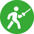 Symbol eines Fechtenden auf gr&uuml;nem Hintergrund, stilisierte Darstellung einer Person mit Langschwert.