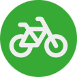 Ikon eines Fahrrads auf gr&uuml;nem Hintergrund. Das Fahrrad ist stilisiert und in hellen Farben gehalten.
