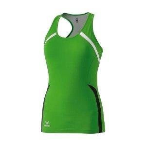 Grünes Sporttanktop mit schwarzem und weißem Design auf der Vorderseite.