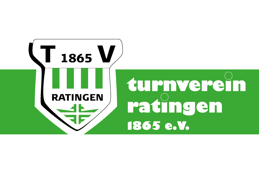 Logo des Turnvereins Ratingen 1865 e.V. in Schwarz, Weiß und Grün mit Schriftzug und stilisiertem Motiv.