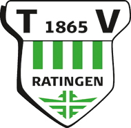 Logo des TV Ratingen 1865 mit gr&uuml;n-wei&szlig;en Streifen und einem stilisierten Emblem in der Mitte.