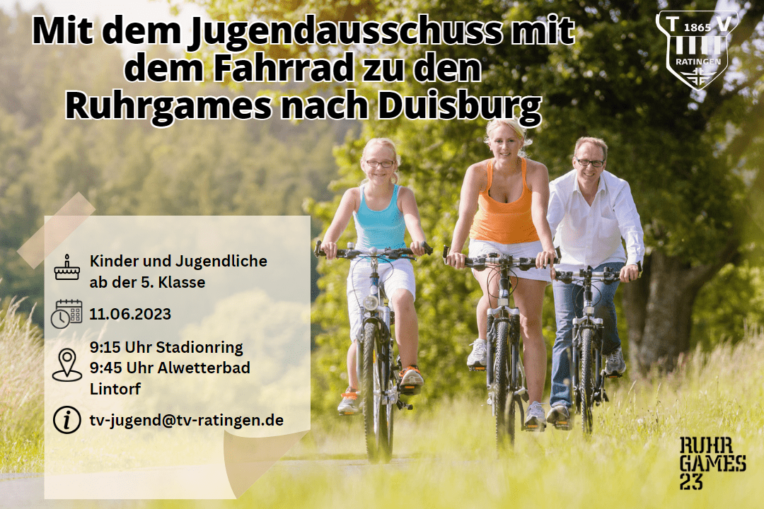 Drei Personen fahren mit Fahrrädern auf einem Weg, umgeben von Bäumen, deutlich sichtbar für ein Gemeinschaftsprojekt.