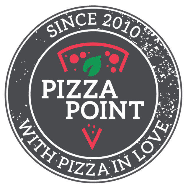 Logo von "Pizza Point" mit einem Pizzastück und der Aufschrift "Since 2010" und "With Pizza in Love".