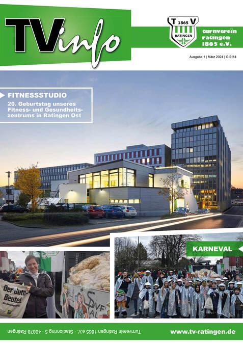 Cover einer Zeitschrift mit dem Titel "TVinfo", featuring das Fitnessstudio und Karnevalsaktivit&auml;ten in Ratingen.